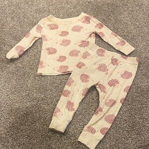 Old Navy Cream and purple pajama hedgehog two piece set size 18-24 months new